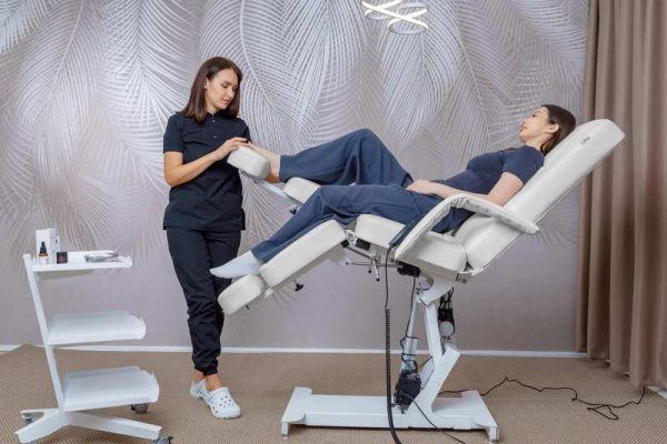 Кресло педикюрное ЭЛЕГАНТ 3 с 3 моторами обивка премиальная цвет белый